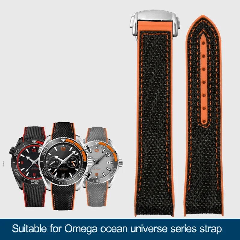 Bracciale Cinturino Curvo Per Omega Seamaster 300 Ocean Speedmaster 8900 Planet Ocean 20Mm 22Mm Tessuto Nylon Gomma Cinturino Da Uomo