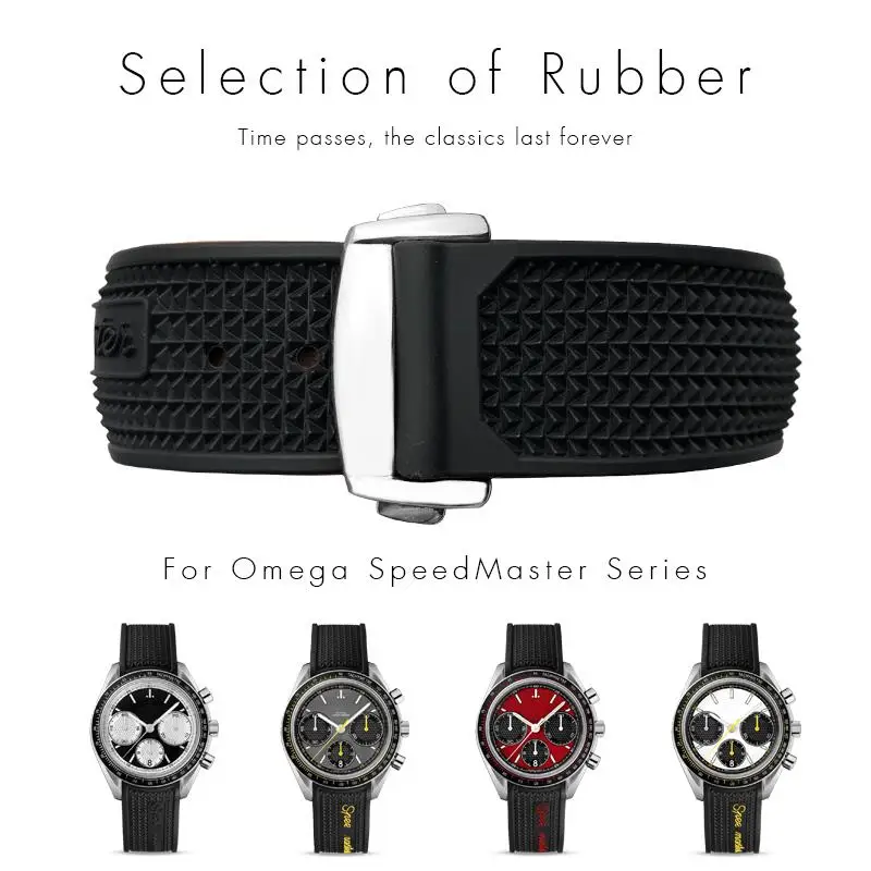 Pcavo 18Mm 19Mm 20Mm 21Mm Cinturino In Gomma Siliconica Adatto Per Omega Speedmaster At150 Seamaster Planet Ocean Watch Strap Nero