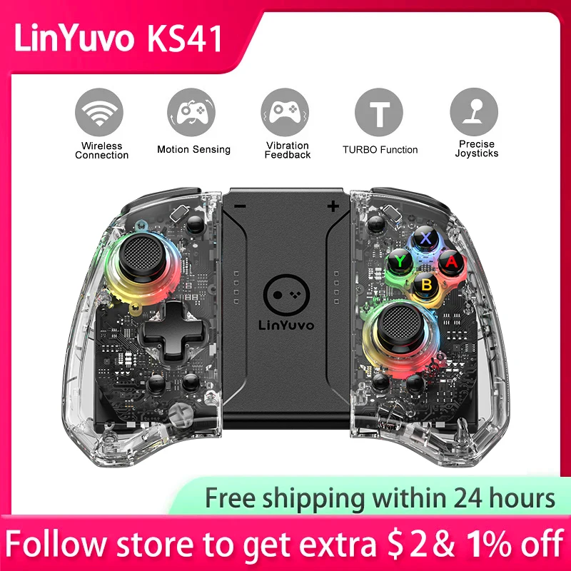 Linyovo Ks41 Joypad Controller Wireless Gamepad Wake Up 6 Axis Gyro Controller Hardware Ring Gamepad Compatibile Nintendo Swtich
