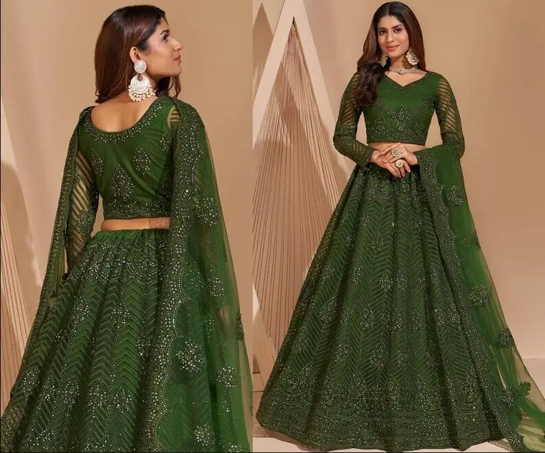 Lehenga Choli Abiti Da Sera Per Occasioni Con Wrap Hunter Verde Tradizionale Lehangas Choli Caftano Abito Da Ballo A Maniche Lunghe