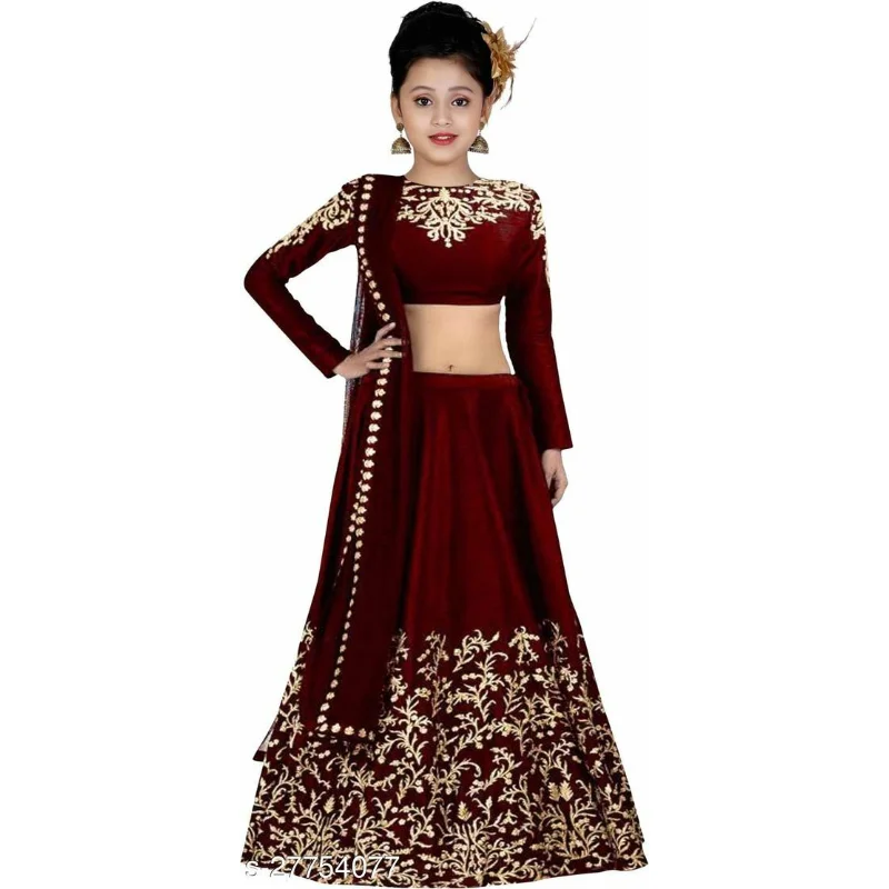 Ragazza Lehenga Choli Dupatta Abbigliamento Etnico Vestito Da Festival Per Bambini Vestito Di Classe Indiano
