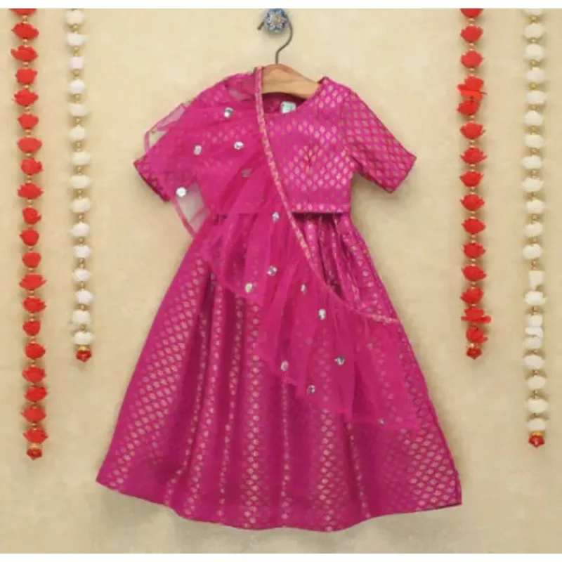 Ragazze Stitch Lehenga Choli Motivo Floreale Girocollo Manica Corta Party Wear Kids Dress