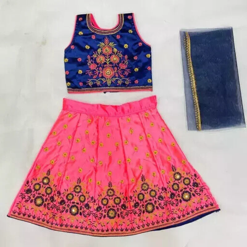 Set Di Ragazze Per Bambini Lehenga Pattern Ricamato Etnico Indiano Choli Wedding Wear
