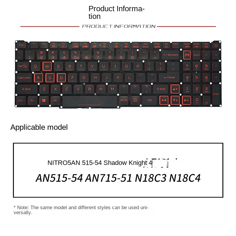 Sostituisci La Tuta Per La Tastiera Del Laptop Acer Nitro 5 An515-54 An515-54-51M5 An515-54-71Ft