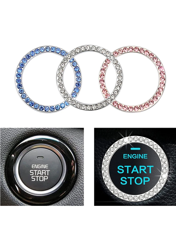 Car One-Click Engine Start Stop Switch Button Cover Crystal Ring Decoration Sticker Per Ford Focus Fiesta Puma Ranger Kuga Mk7 8
