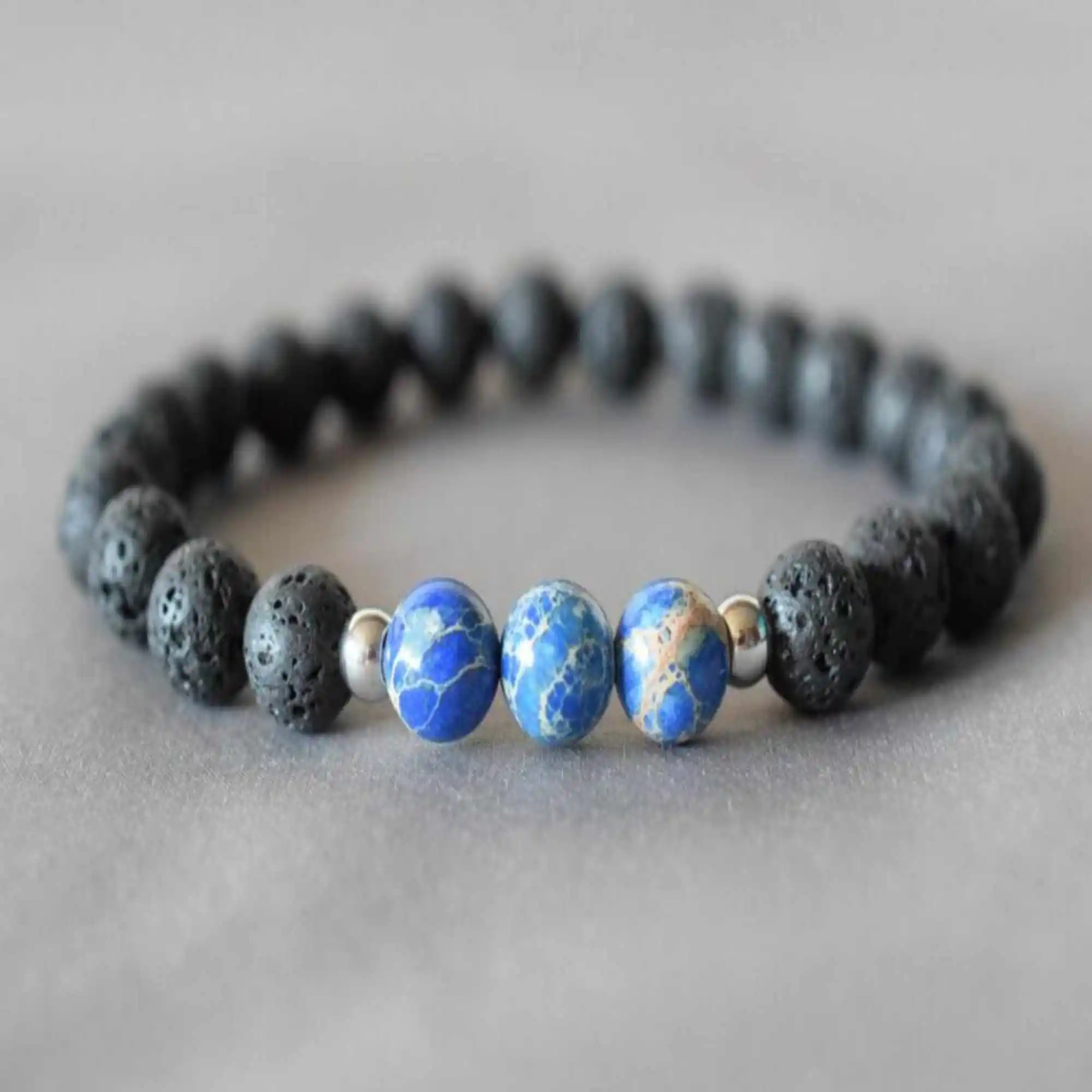 Braccialetto Di Perline Di Diaspro Naturale Da 8Mm Nero Lava Blu Mare Pregare Elegante Bless Dark Matter Stile Nazionale Con Perline
