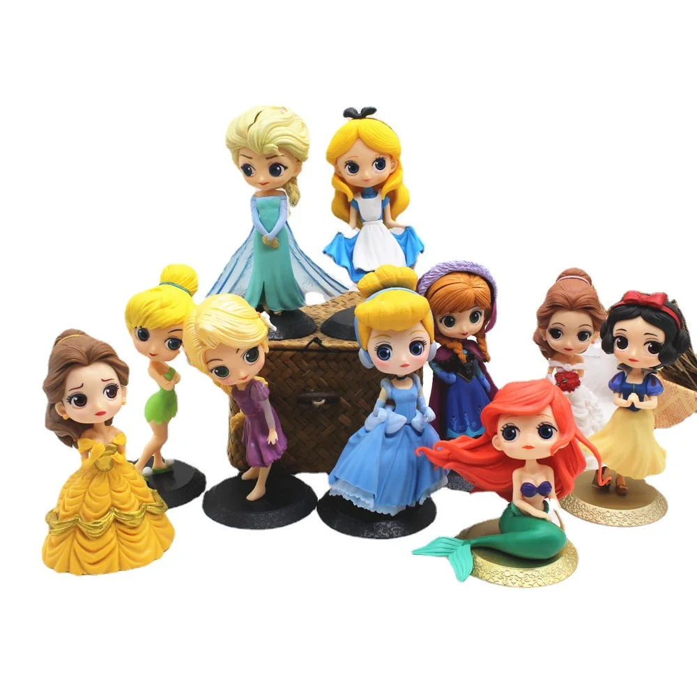 Disney Q Version Princess Snow Elsa Anna Rapunzel Jasmine Cenerentola Sofia Ariel Pvc Action Figures Model Doll Toys