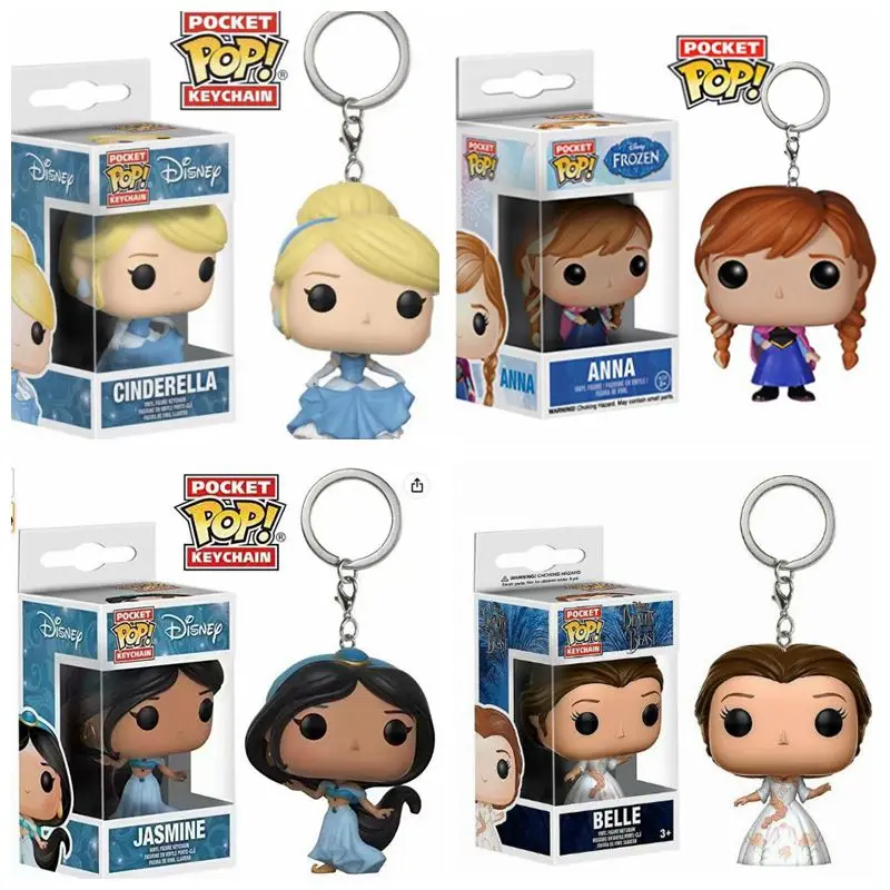 Funko Pop Portachiavi Principessa Frozen Anna Doll Belle Ariel Rapunzel Cenerentola Jasmine Maui Pvc Figure Collection Model Toys Chain