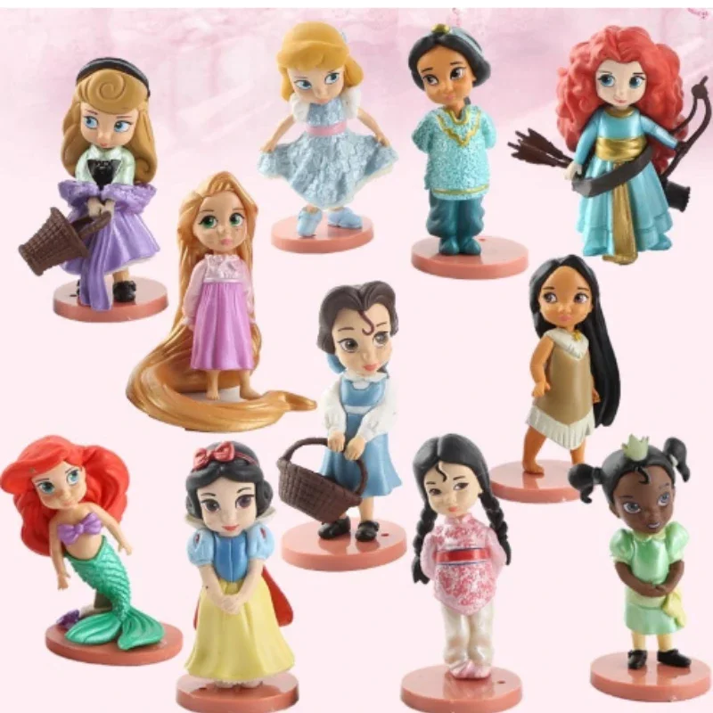 11Pcs Disney Princess Action Figures Toys Rapunzel Snow Cenerentola White Snow Fairy Rapunzel Dolls Decoration Regalo Per Bambini