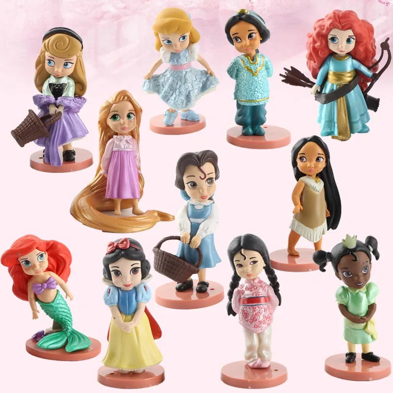 11Pcs Disney Princess Action Figures Set Toys Kawaii Rapunzel Snow Cenerentola White Snow Fairy Rapunzel Doll Decoration Gift