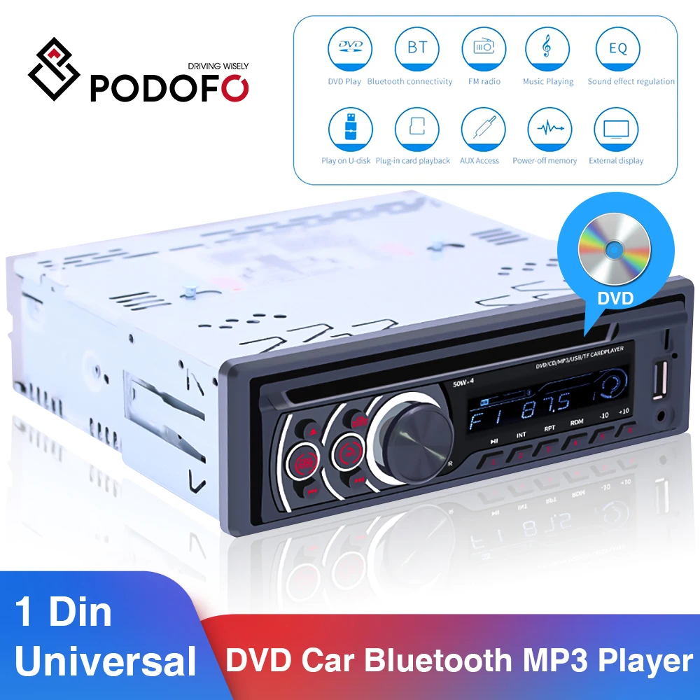 Podofo 8169A Universal 1 Din Bluetooth Car Stereo Lettore Mp3 1Din Autoradio Cd Vcd Dvd Aux Usb Fm Radio Auto Audio Car Player