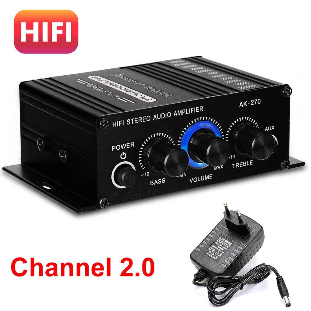 Ak-270 Amplificatore Hifi 2.0 Canali Home Amp Regolazione Bassi E Alti Audio Stereo Home Cinema Sistema Audio Dc12V Nero Mp3