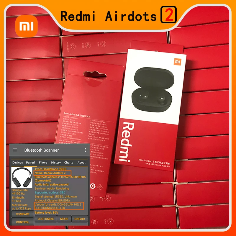 Originale Xiaomi Redmi Airdots 2 Tws Auricolare Bluetooth Stereo Bass 5.0 Cuffie Con Microfono Auricolari Vivavoce 5/10/20 Pezzi