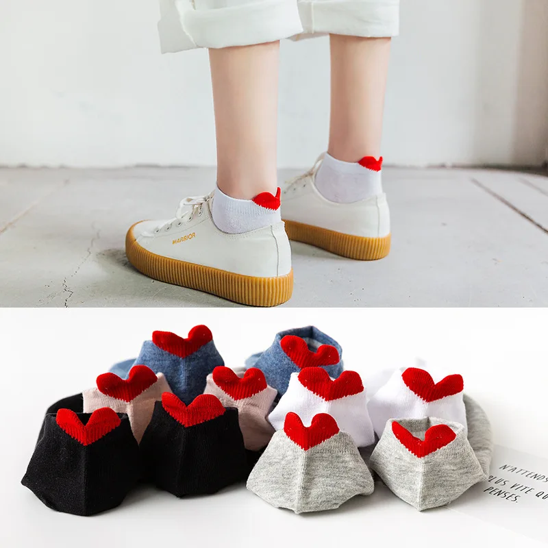 5 Pairs Heart Love No Show Sock Ankle Boat Women Non Slip Invisible Low Cut Harajuku Socks Lot Set 10 Pcs Female Summer Ladies