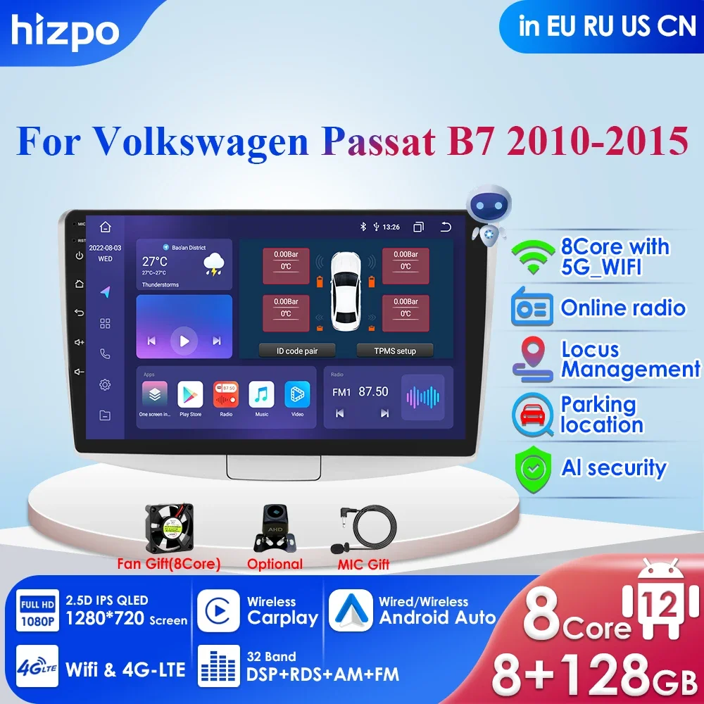 8 + 128 4G-Lte Carplay 10.1 ''2Din Android Autoradio Gps Per Vw Volkswagen Passat B6 B7 Cc 2010-2015 Gps Navi Multimedia Autoradio