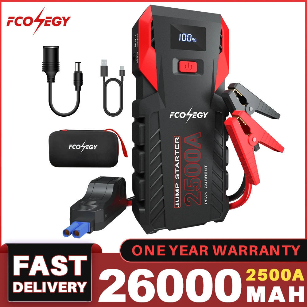Fconegy 2500A Car Jump Starter 26000Mah Portable Power Bank 12V Auto Emergency Car Battery Starter Booster Dispositivo Di Avviamento