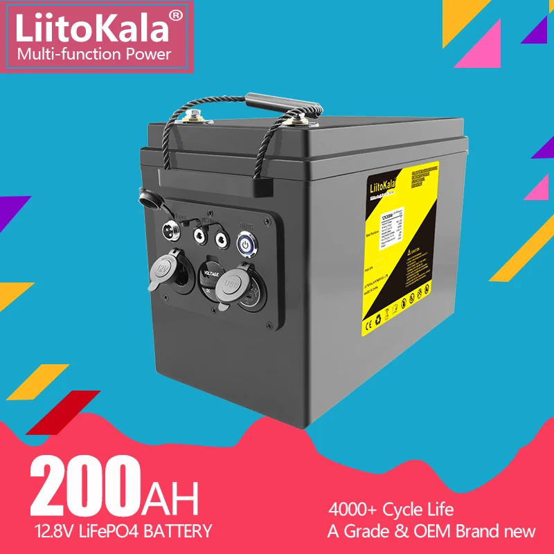 Liitokala 12.8V 200 Ahlifepo4 Battery Power Bank Per Camper Golf Cart Off-Road Off-Grid Solar Wind Per Rv Outdoor/5V/12V Output