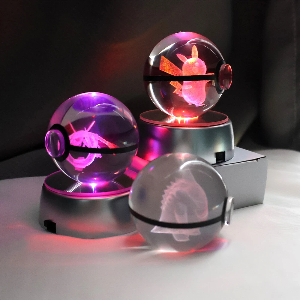 Pokemon 3D Crystal Ball Pikachu Charizard Eevee Incisione Crystal Charizard Modello Con Led Light Base Giocattoli Per Bambini Regali Anime