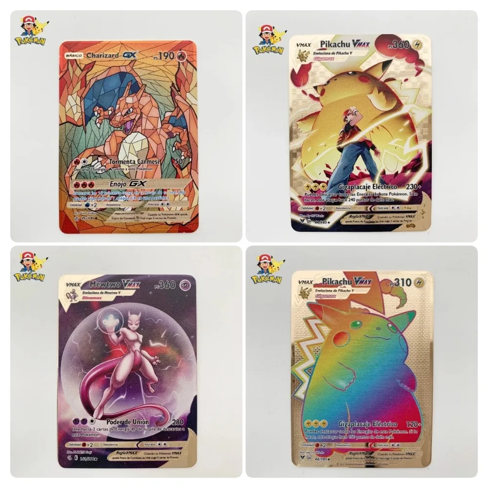 30 Style New Pokemon Cards Carte Pokemon In Metallo Dorato Carte In Ferro Duro Spagnolo Mewtwo Pikachu Gx Charizard Vmax Pacchetto Game Coll