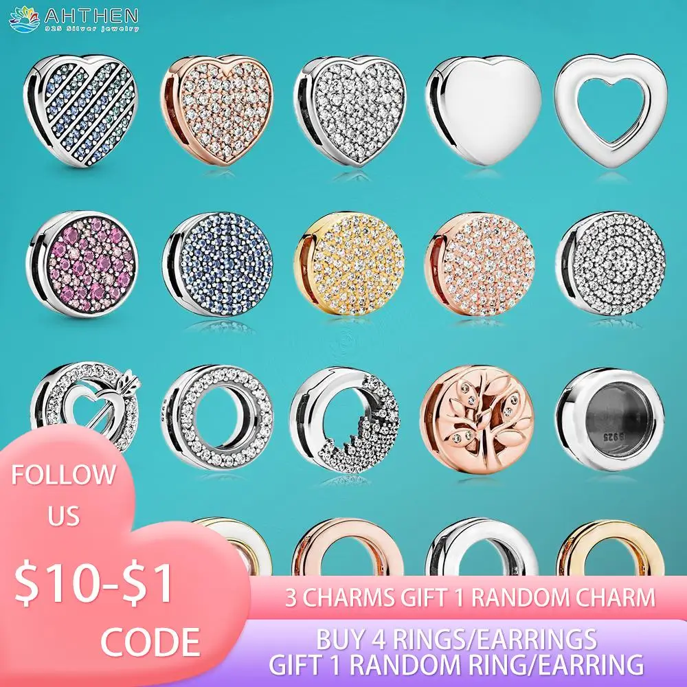 Ahthen 925 Sterling Silver Bead Silver Star Senza Tempo Sparkle Heart Ciondola I Ciondoli A Clip Si Adattano Ai Braccialetti Originali Pandora Reflexi