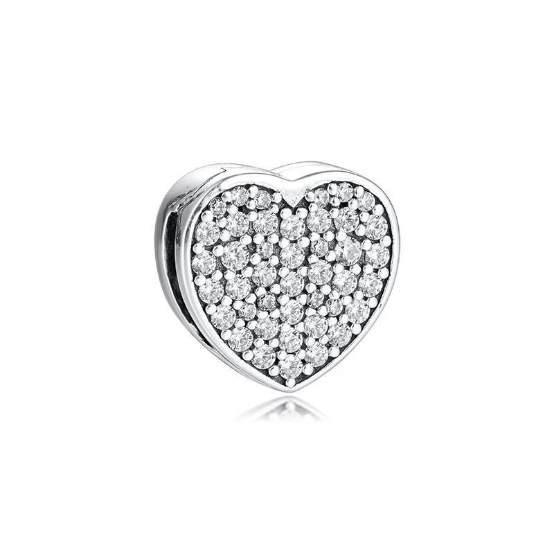 Genuine 925 Sterling Silver Pave Heart Clip Bead Charms Adatto Pandora Reflexions Bracciale Creazione Di Gioielli Fai Da Te Berloques Kralen