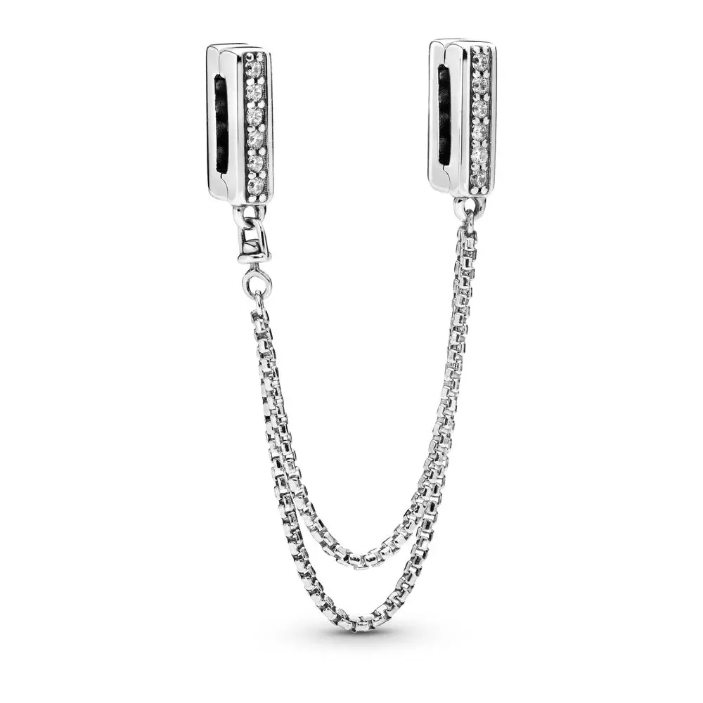 925 Sterling Silver Bead Reflexions Sparkling Safety Chain Clip Charm Fit Pandora Women Reflexions Series Bracciale Gioielli Fai Da Te