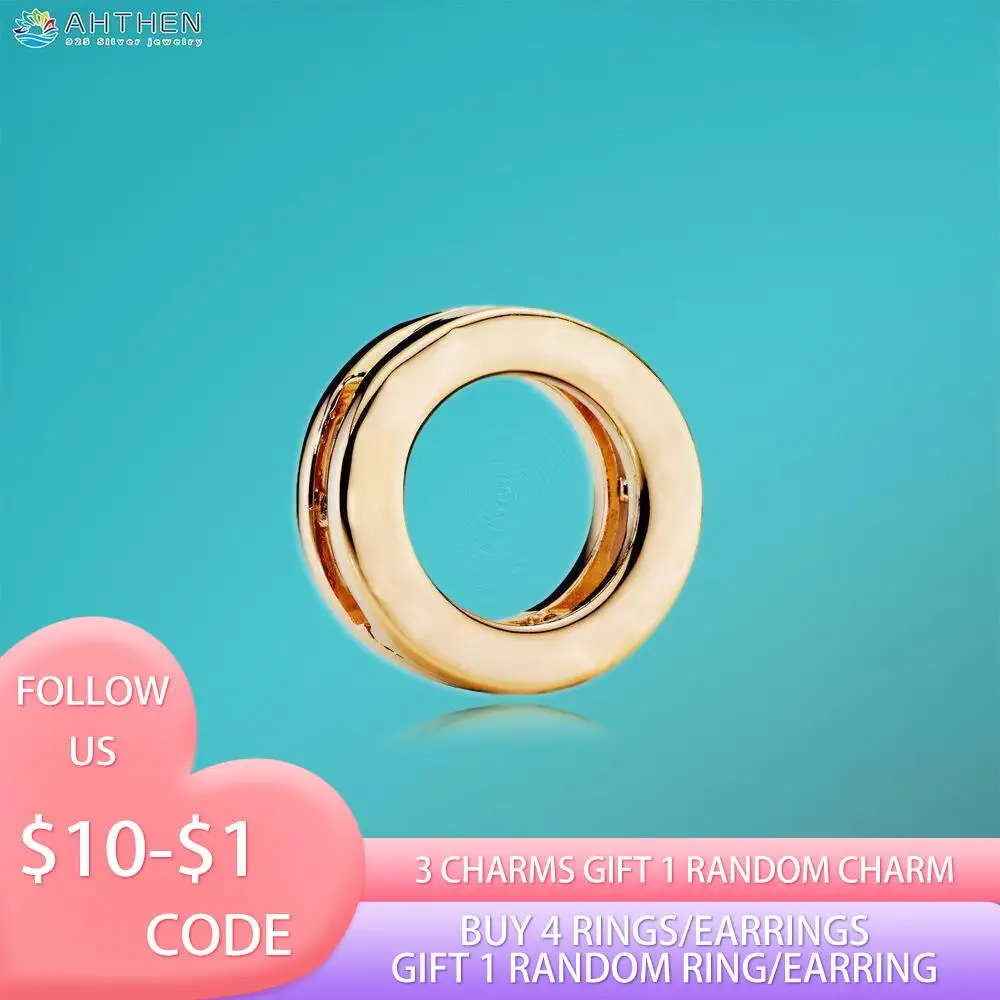 Ahthen 925 Sterling Silver Bead Golden Circle Clip Charm Fit Originale Pandora Reflexion Bracciali Per Le Donne Gioielli Ragazza Regalo