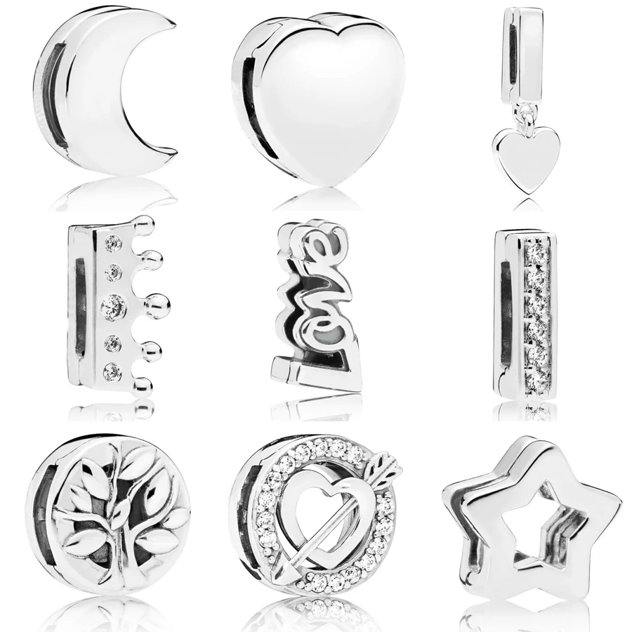 Nuovo 925 Sterling Silver Tree Of Life & Heart And Arrow Clip Charm Fit Pandora Reflexions Bracciale Heart Clip Charm Gioielli Fai Da Te