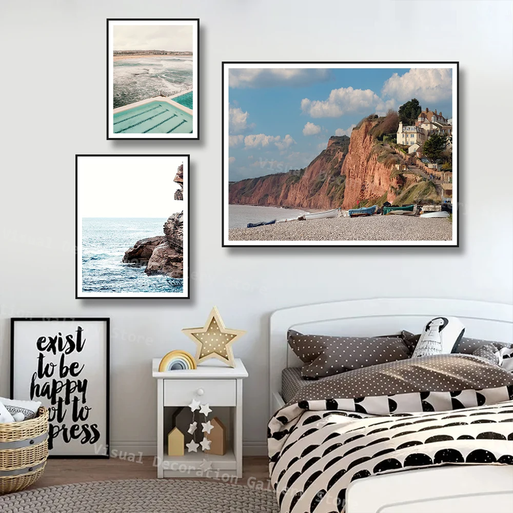 Modern Bondi Beach Seaside Photo Poster Beach House Wall Art Ocean Print Photography Wave Prints Soggiorno Home Decor Painting
