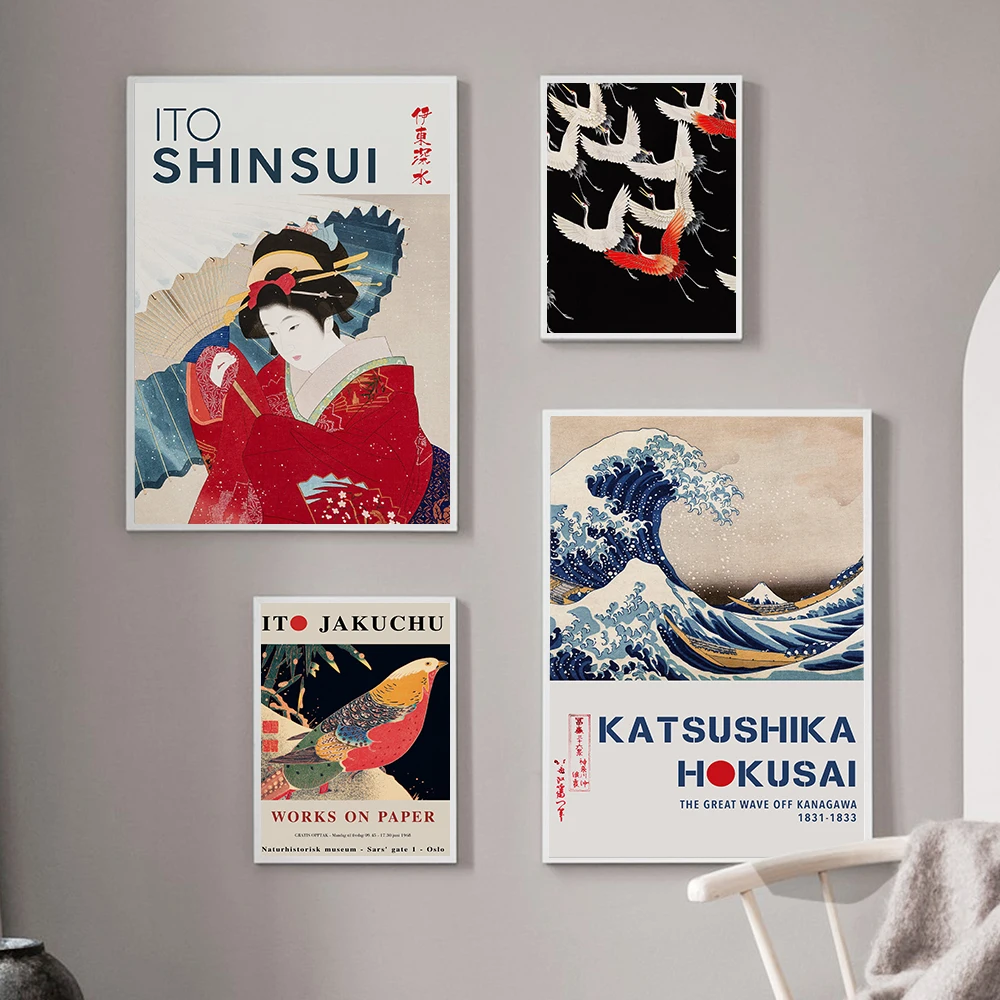 The Great Wave Of Kanagawa Ukiyoe Japanese Art Bird Vintage Wall Canvas Print Famous Painting Living Room Decoration Picture