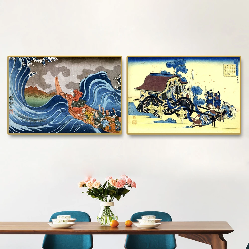 Retro Japanese Wave Scenery Poster Printmaking Wave Kanagawa Art Canvas Painting Soggiorno Studio Decorazione Della Casa Pittura Murale