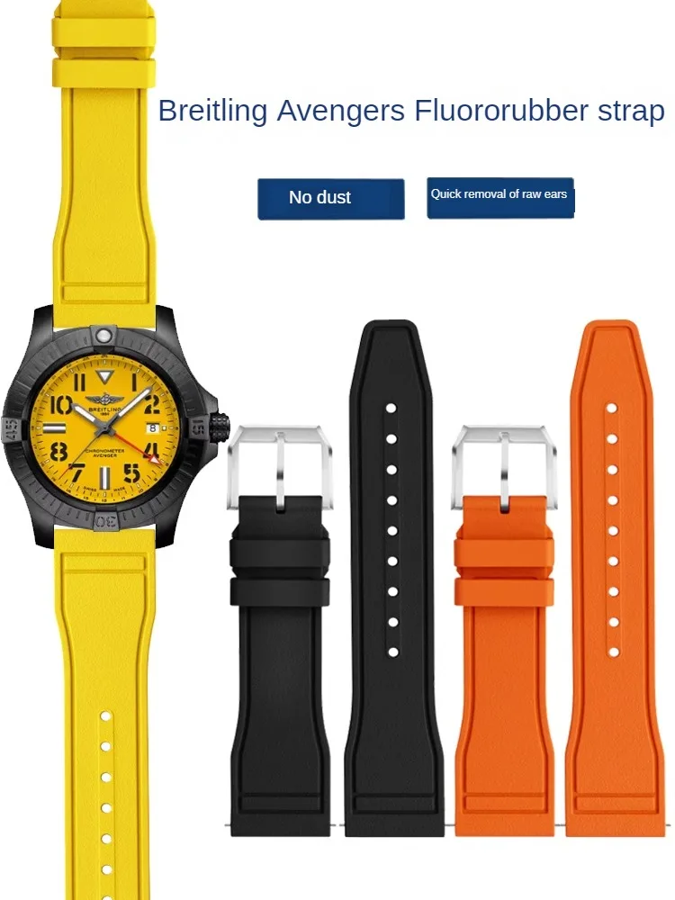 Adattato Al B-Reitling Yellow Wolf Sea Wolf Avengers Cinturino Per Orologio In Gomma Fluorurata A Sgancio Rapido Super Ocean