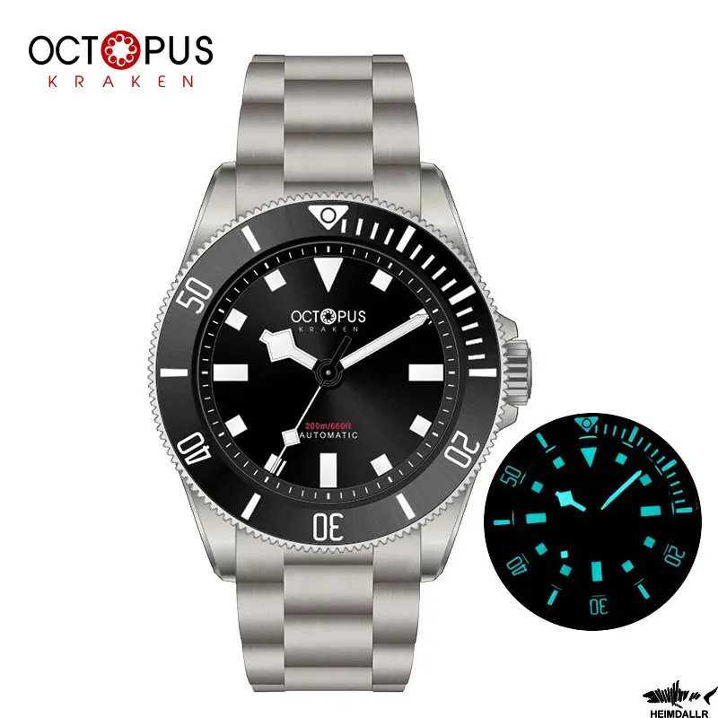 Octopus Omaggio Titanium Men Watch 39Mm Vintage Pt5000 Movement Automatic Sapphire Crystal Diver 200M Impermeabile Bgw-9 Luminoso