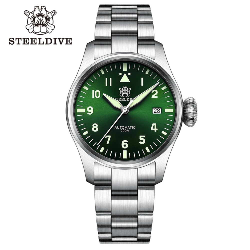 Steeldive Sd1928 Nuovo In Grande Corona Di Cipolla 200M Impermeabile 39Mm Cassa In Acciaio Inossidabile C3 Verde Luminoso Nh35 Orologio Subacqueo Auto
