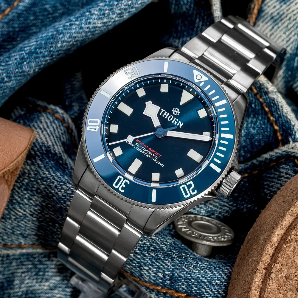 Thorn 39Mm Titanium Dive Watch Pt5000 Movimento Meccanico Automatico Zaffiro Lunetta In Ceramica Luminosa 20Bar Omaggio Orologio Subacqueo