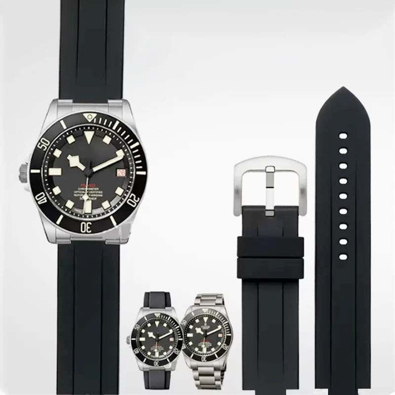 Cinturino In Silicone Per Tudor Serie Pelagos 25500Tn 25600Tn Cintura Per Orologio Con Alette Dedicata In Gomma Nera Impermeabile Da 22Mm