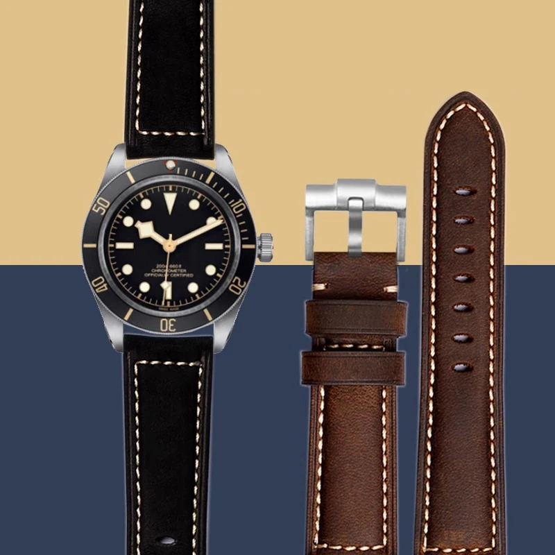 Per Tudor Matte Scrub Skin Cinturino In Vera Pelle Bay Little Red Flower Little Black Shield Cinturino Per Orologio 20M 22Mm Bracciale Da Uomo