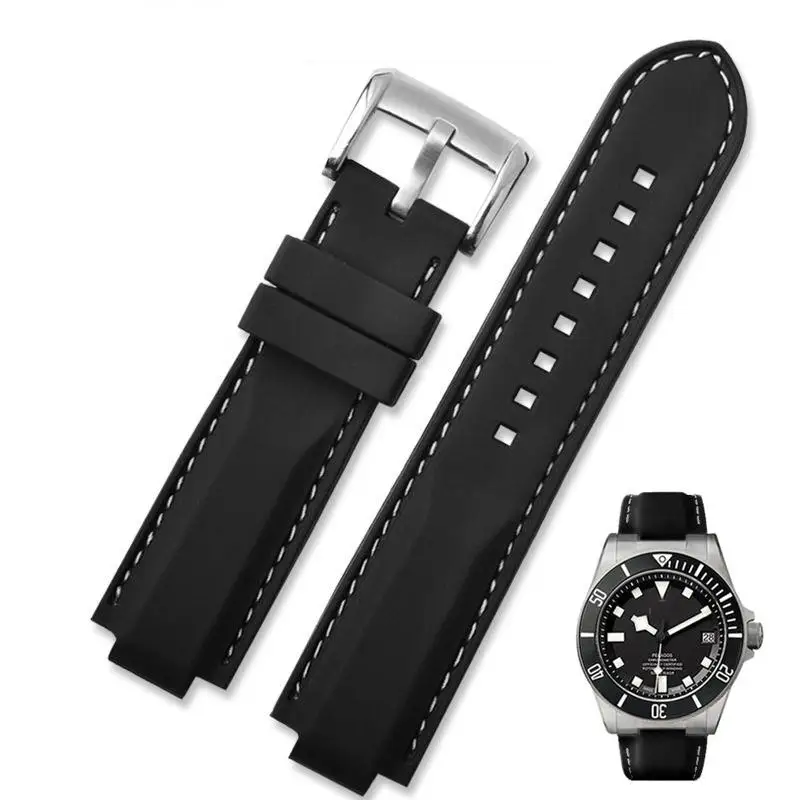 Pcavo Cinturino In Silicone Per Tudor Serie Pelagos 25500Tn 25600Tn Gomma Impermeabile Nera 22Mm Cintura Per Orologio Con Aletta Dedicata