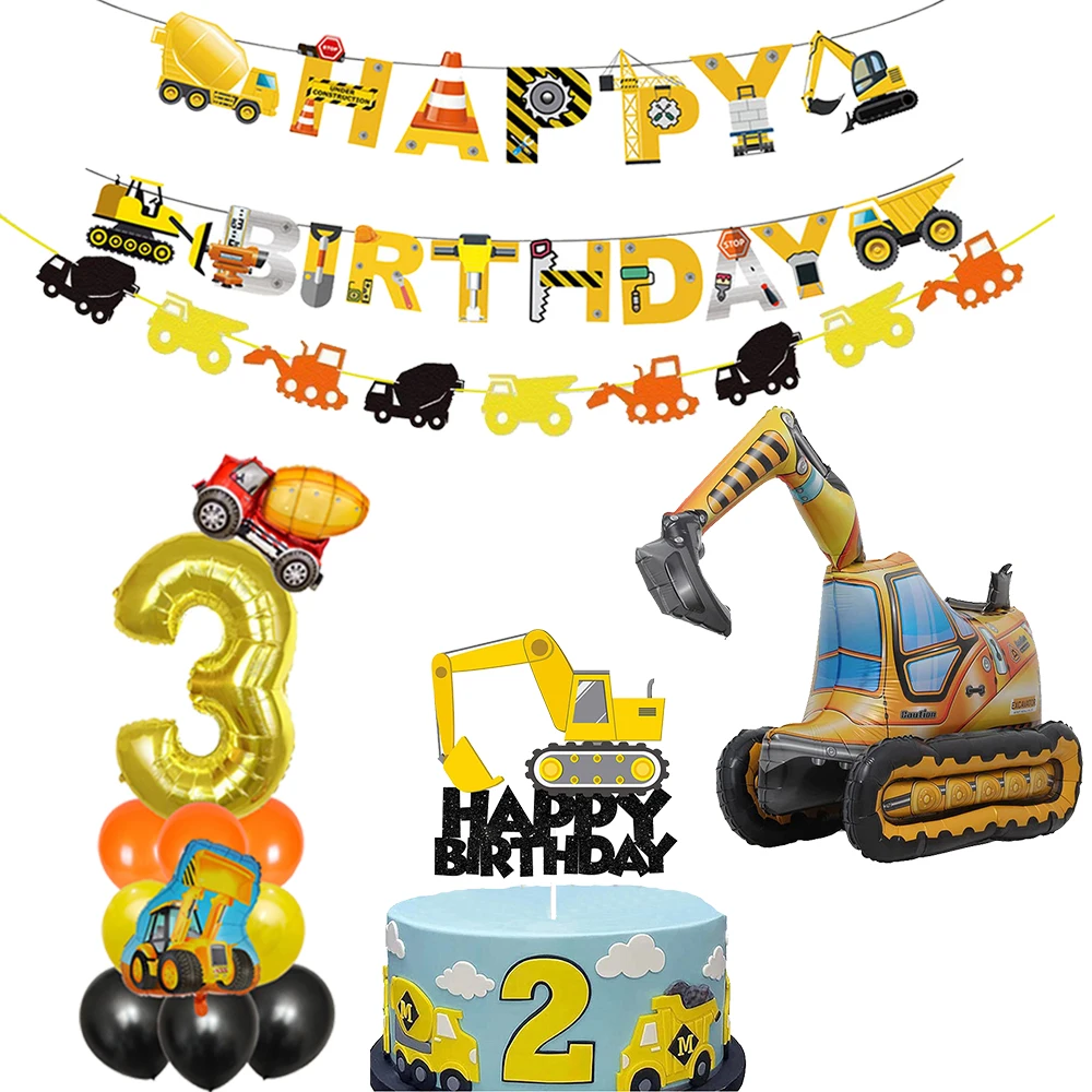 Costruzione Bulldozer Serie Party Decor Bulldozer Escavatore Palloncino Banner Escavatore Cake Topper Boy Birthday Party Decoration