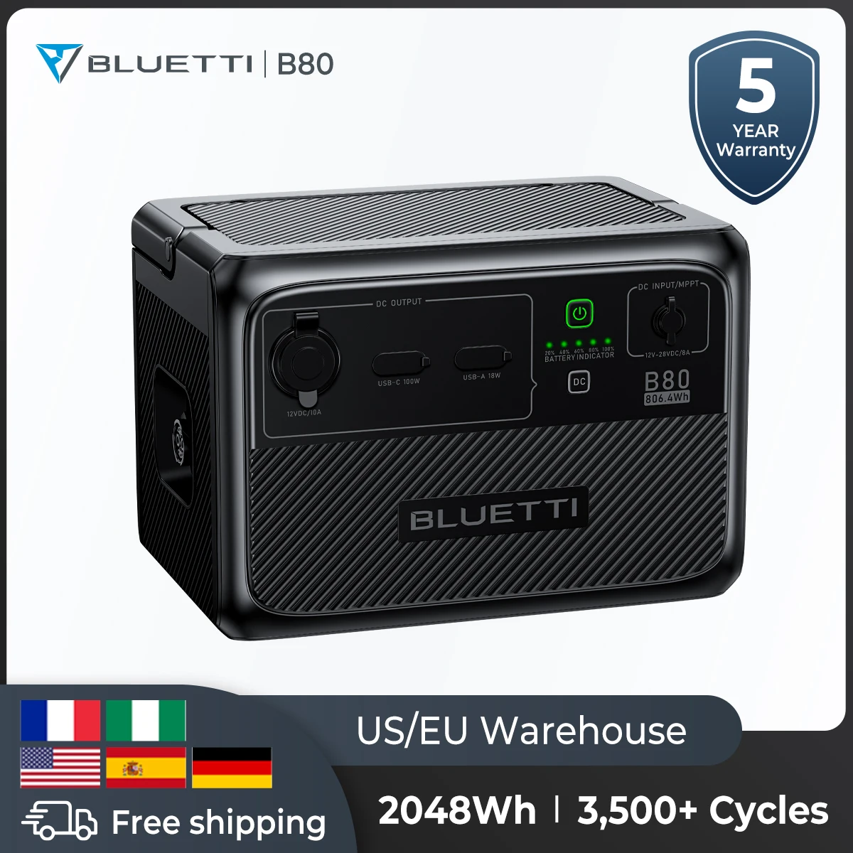 Batteria Di Espansione Bluetti B80 B80 806Wh Batteria Lifepo4 Per Bluetoti Ac60 Può Caricare Eb3A/Eb55/Eb70S In Modalità Power Bank