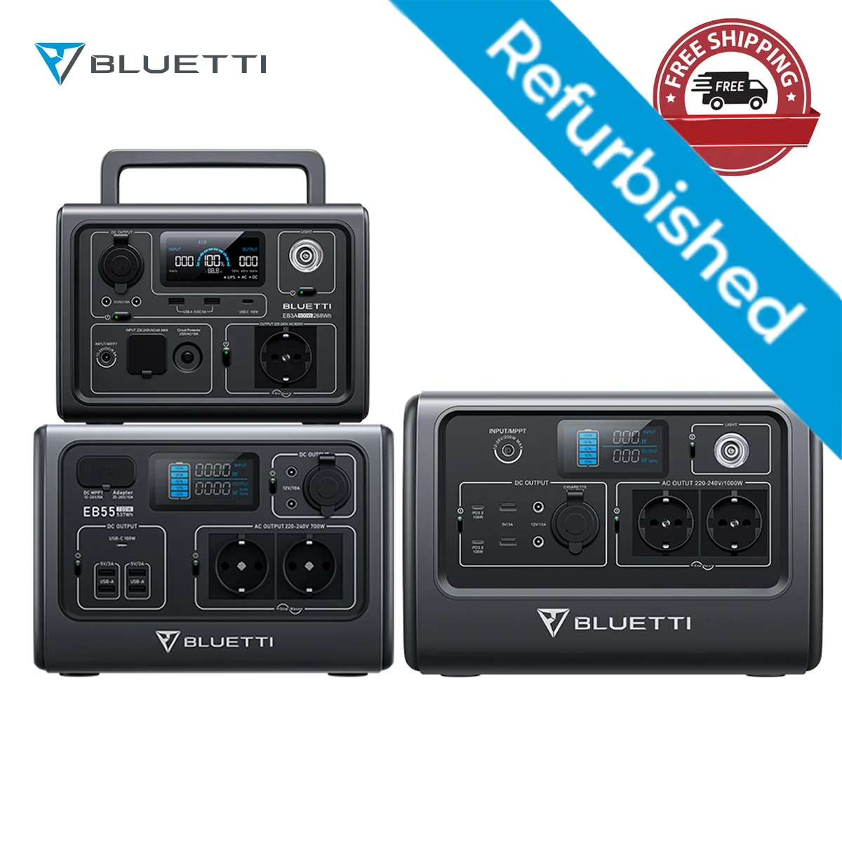 Bluetti Eb3A Eb55 Eb70S Ricondizionato Centrale Elettrica Portatile Generatore Solare Lifepo4 Carica Per Auto Frigorifero Tv Drone Laptop