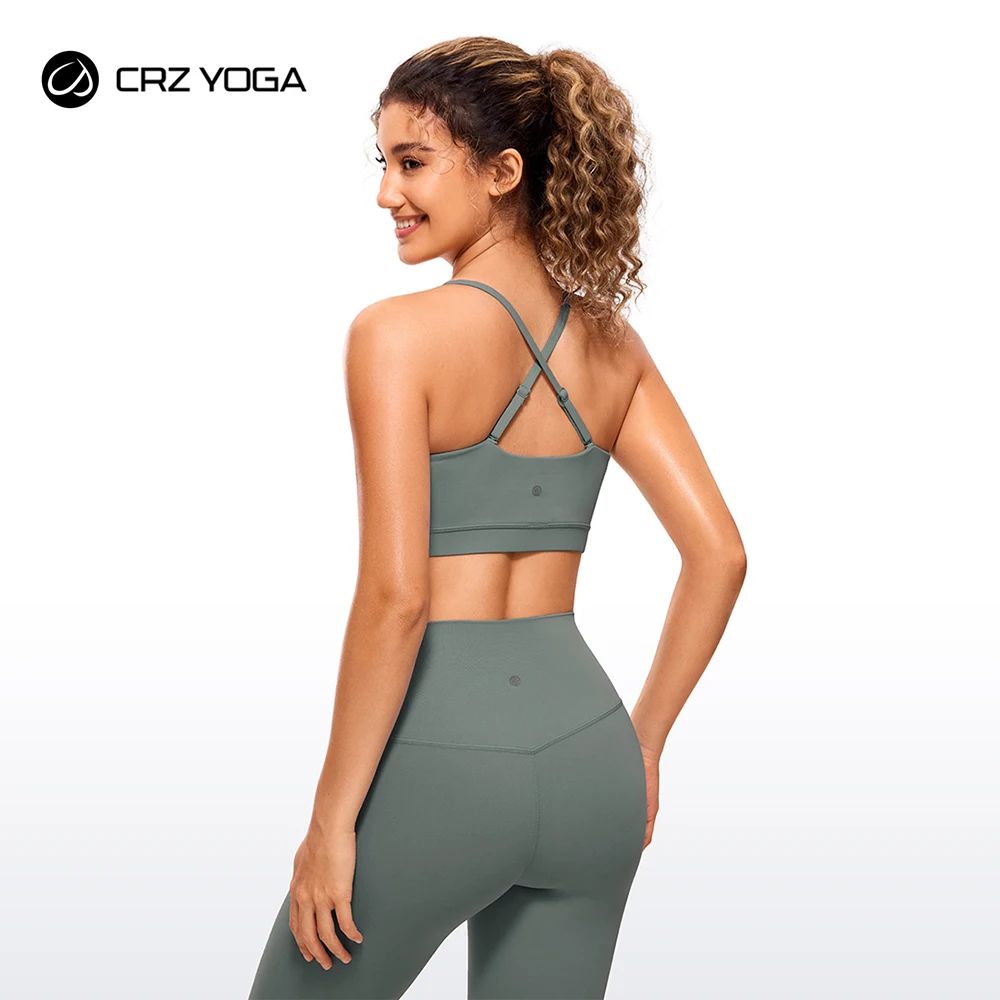 Crz Yoga Butterluxe Womens Regolabile Spaghetti Cinturino Sottile Reggiseno Sportivo Imbottito Senza Fili Collo Quadrato Allenamento Yoga Reggiseno