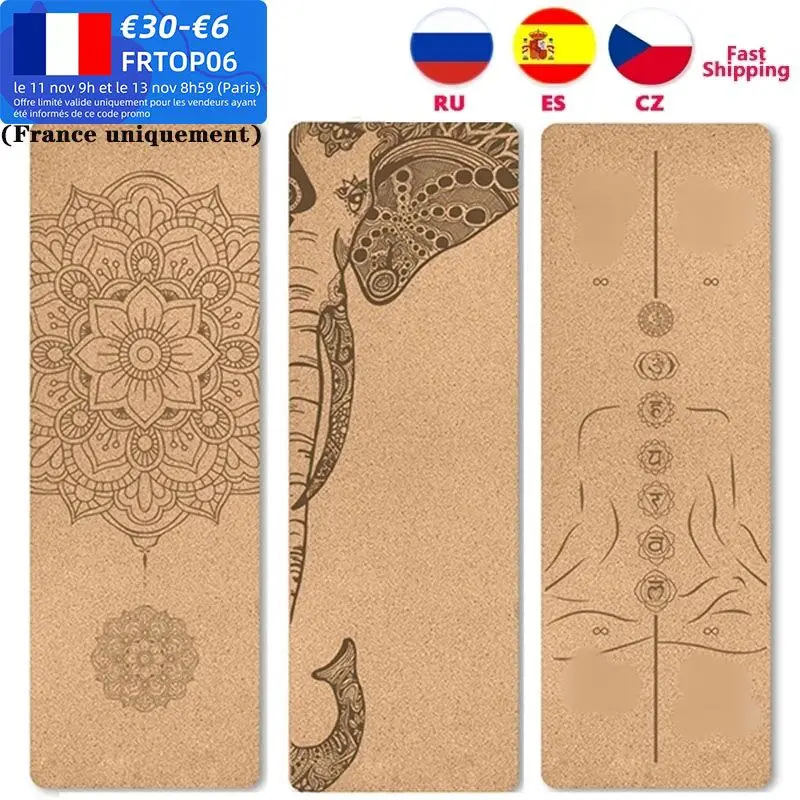 Jusenda 5Mm Natural Cork Tpe Yoga Mat 183*61Cm Fitness Mat S Gym Pilates Pad Training Exercise Tappetino Sportivo Con Posizione Body Line