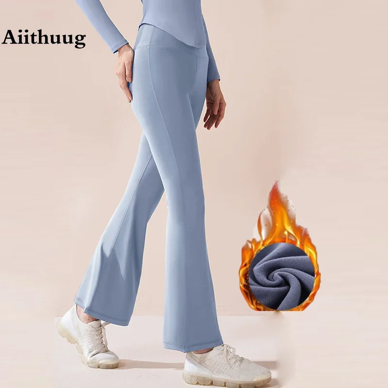 Aiithuug Inverno Caldo Yoga Pantaloni Spazzolato Interno Velluto Campana Fondo Bootcut Yoga Leggings Yoga Legging Flare Leggings Aerodinamici