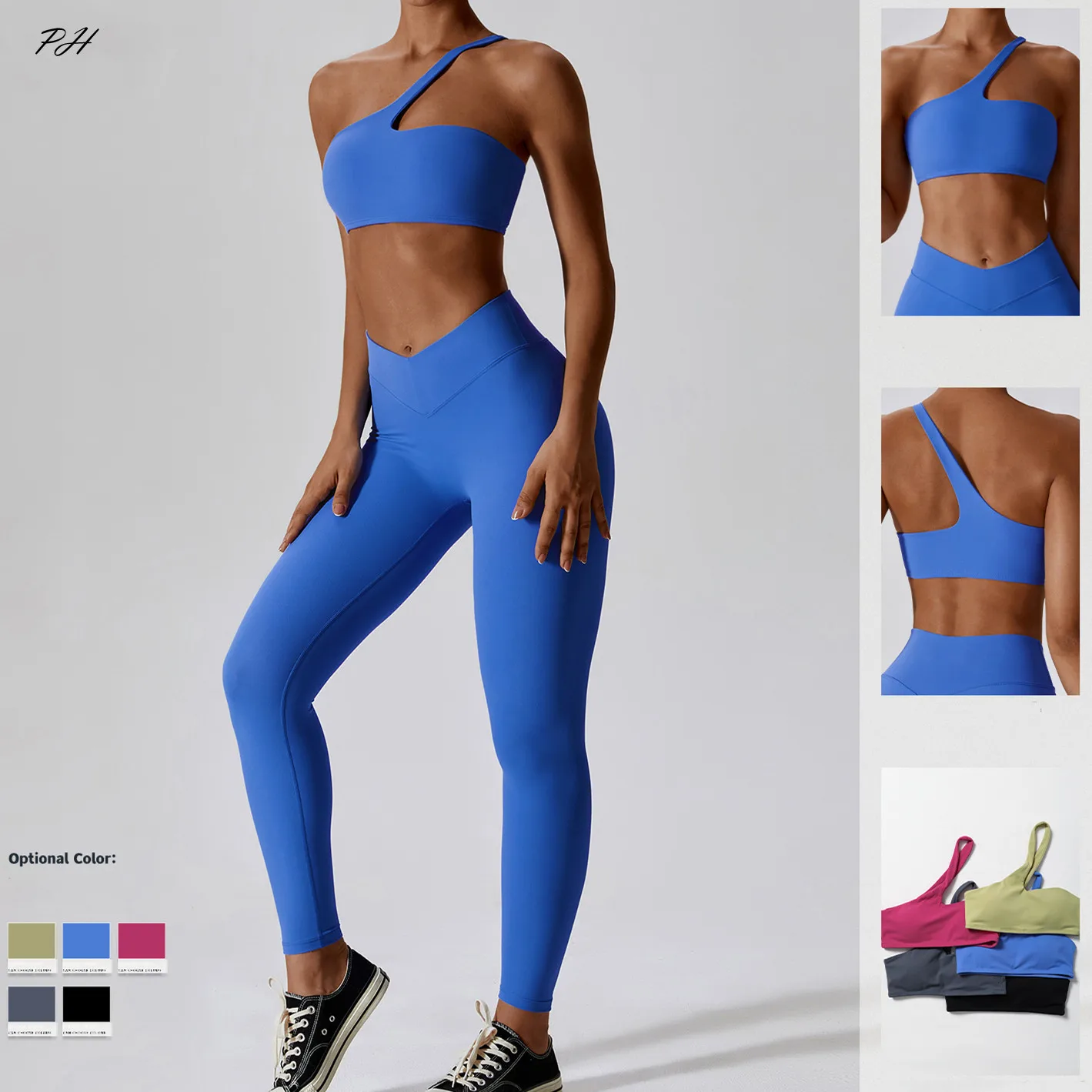 Donne Sexy Sport Yoga Set Outfit Fitness Workout Clothes Spalla Diagonale Sport Top Leggings Suit Leisure Running Sportwear