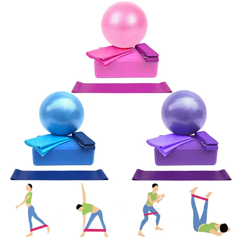 Yoga Starter Kit 5 Pezzi Set Di Attrezzature Per Lo Yoga Con Blocchi Ball Stretching Strap Resistance Loop Pilates Exercise Band Home Fitness