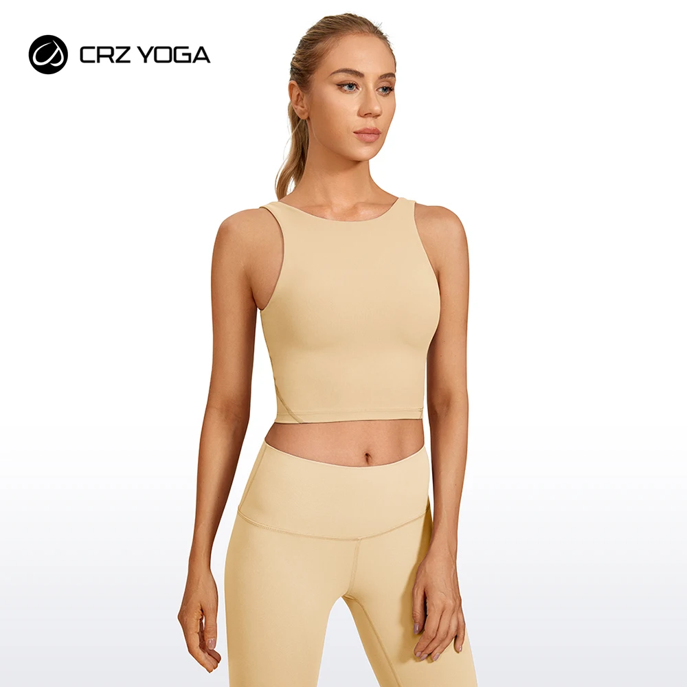 Crz Yoga Womens Butterluxe High Neck Reggiseno Sportivo Lungo-U Back Imbottito Crop Workout Canotta Con Reggiseno Incorporato