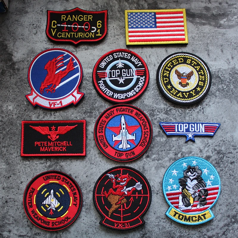 Navy Vf-1 Pilot Tactical Ricamo Patch Distintivo Militare Per Vestiti Giacca Fighter Armi School Armband Top Gun Us Flag