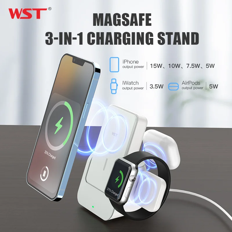 Wst 10000Mah Power Bank Magsafe 3 In 1 Power Bank Magnetico 18W Supporto Di Ricarica Wireless Per Iphone Apple Watch Airpods