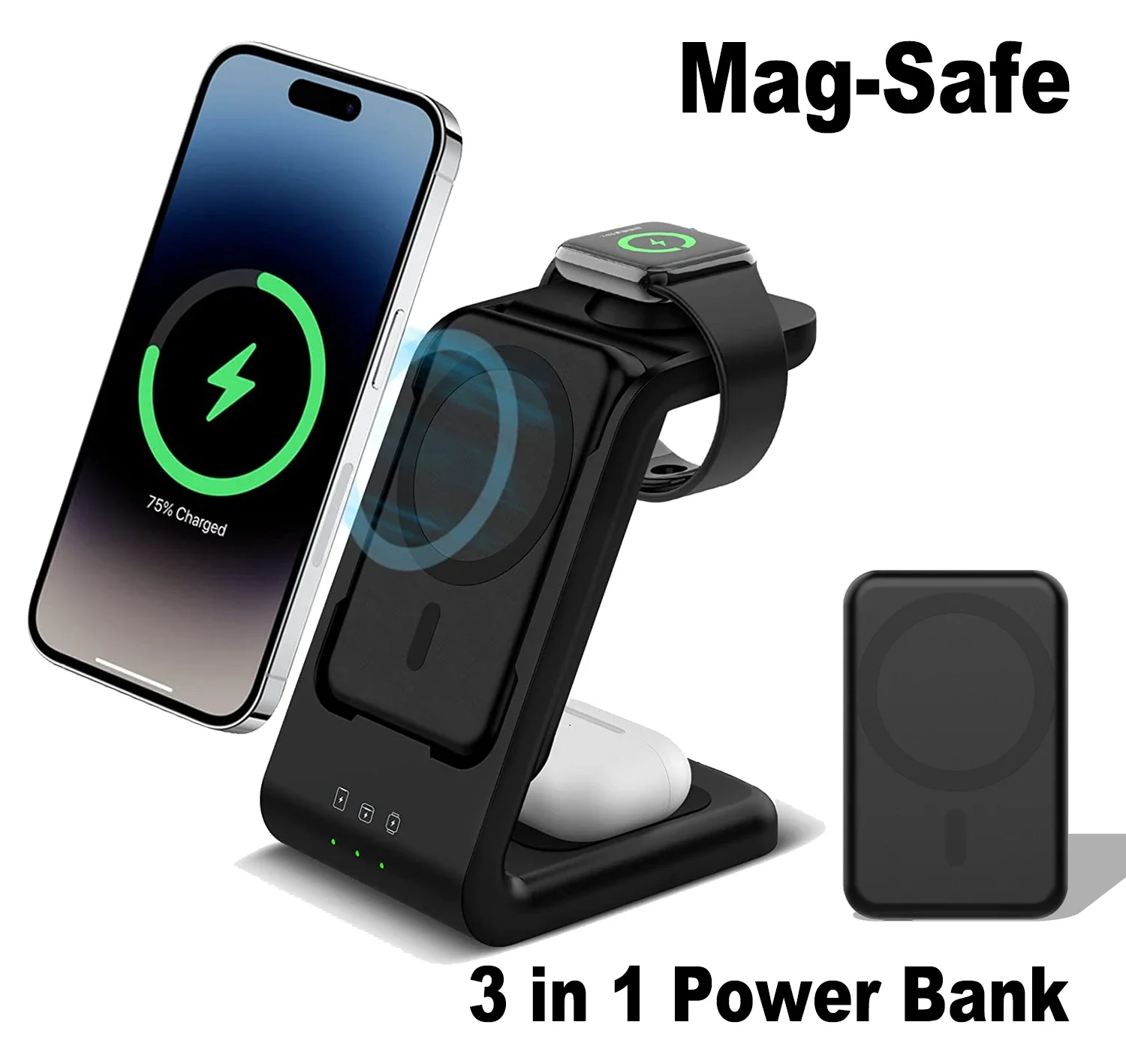 3 In 1 Magsafe Wireless Charger Station Magnetic Power Bank Fast Chargin Batteria Ausiliaria Di Ricambio Portatile Per Iphone Apple Watch